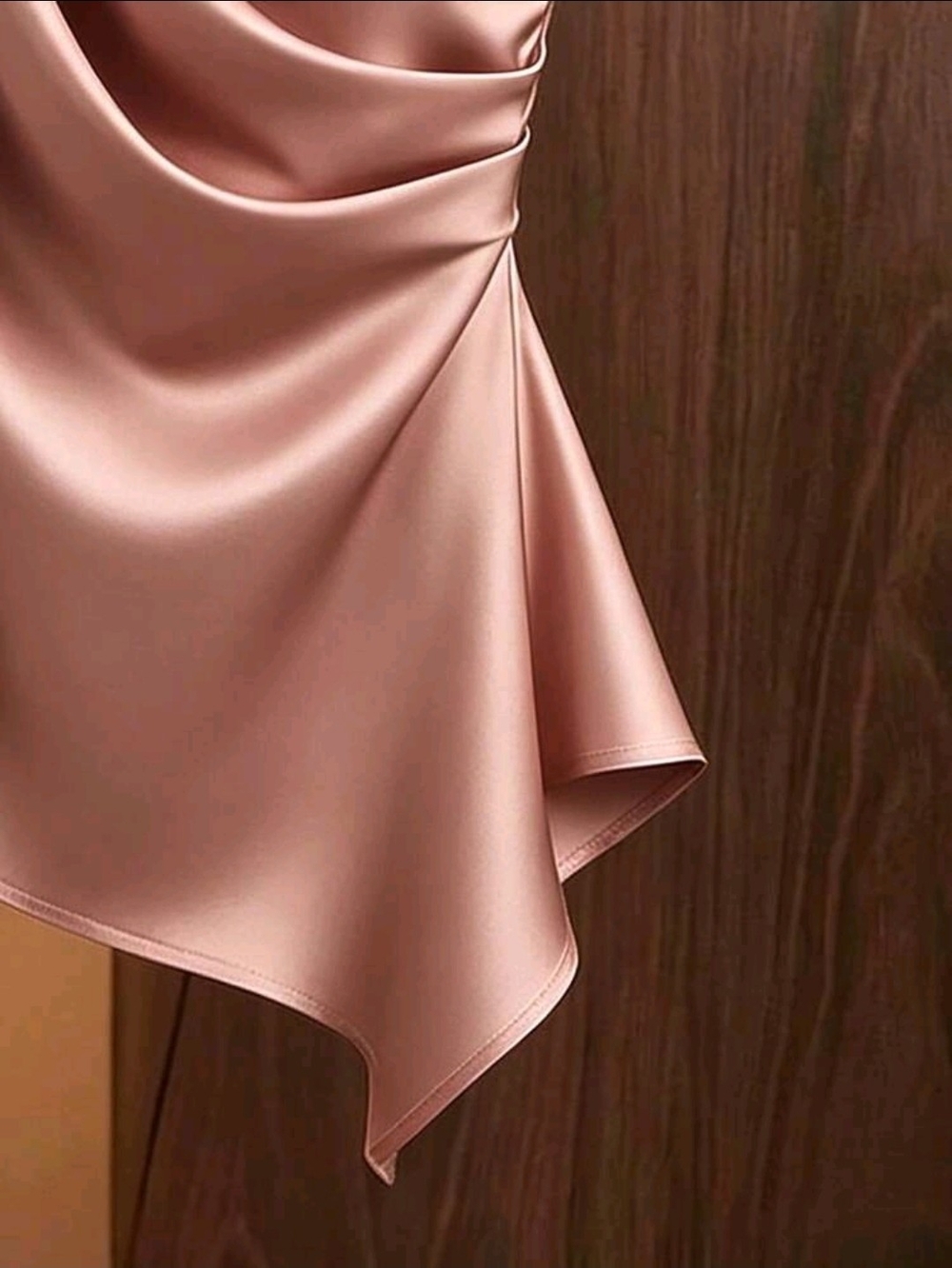 Franclia Satin Shoulder Bow Decor Asymmetrical Ruched Fitted Top - Picture 4 of 4